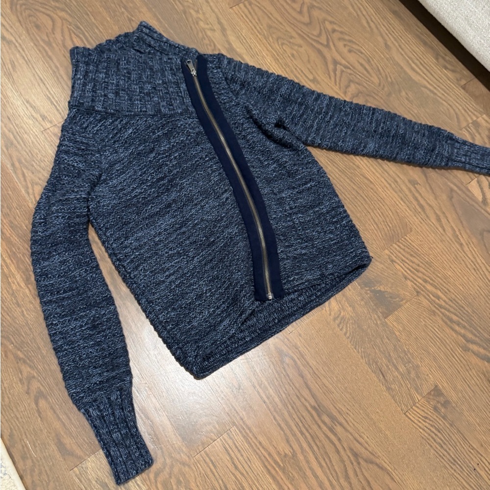 Athleta Blue Cowl Neck Sweater with Asymmetrical Zipper - Picture 8 of 11